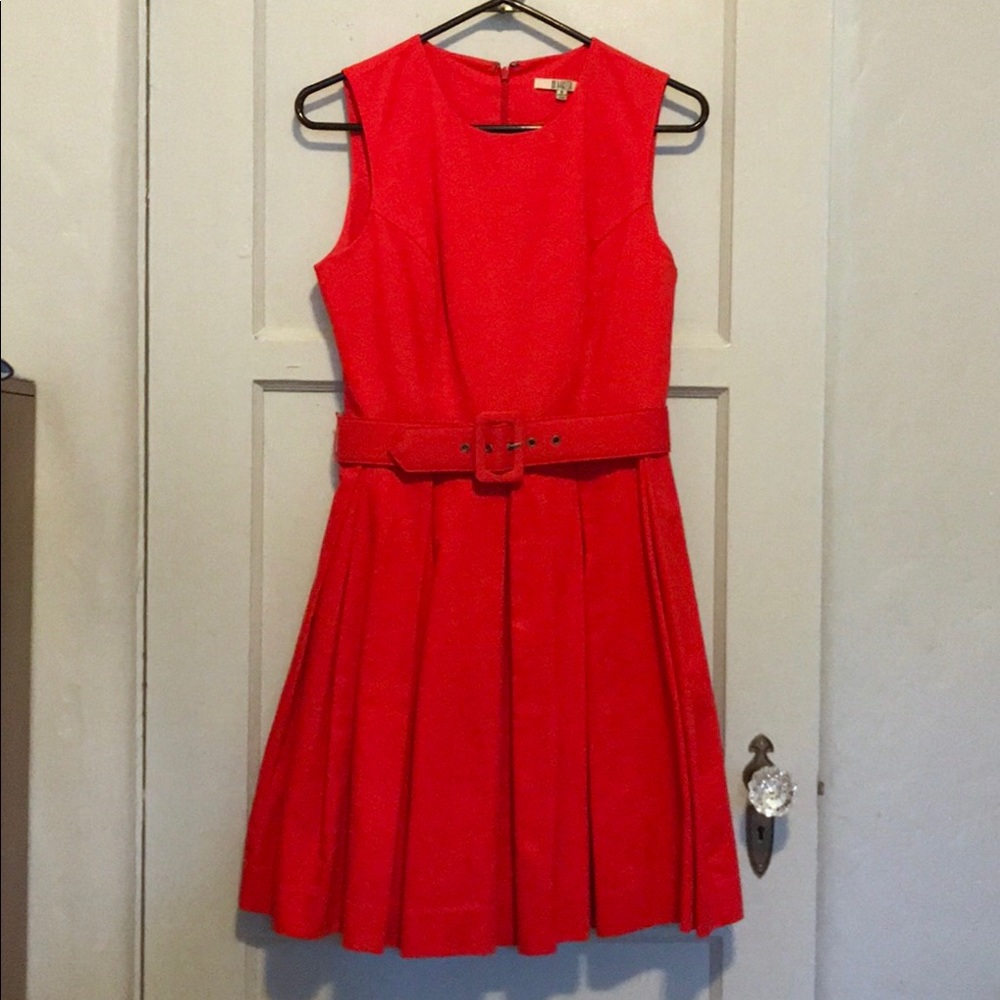 BB Dakota Red Sleeveless Belted Fit-and-Flare Dress